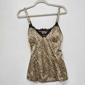 Guess Leopard Print Camisole with Black Lace Trim Medium Vintage